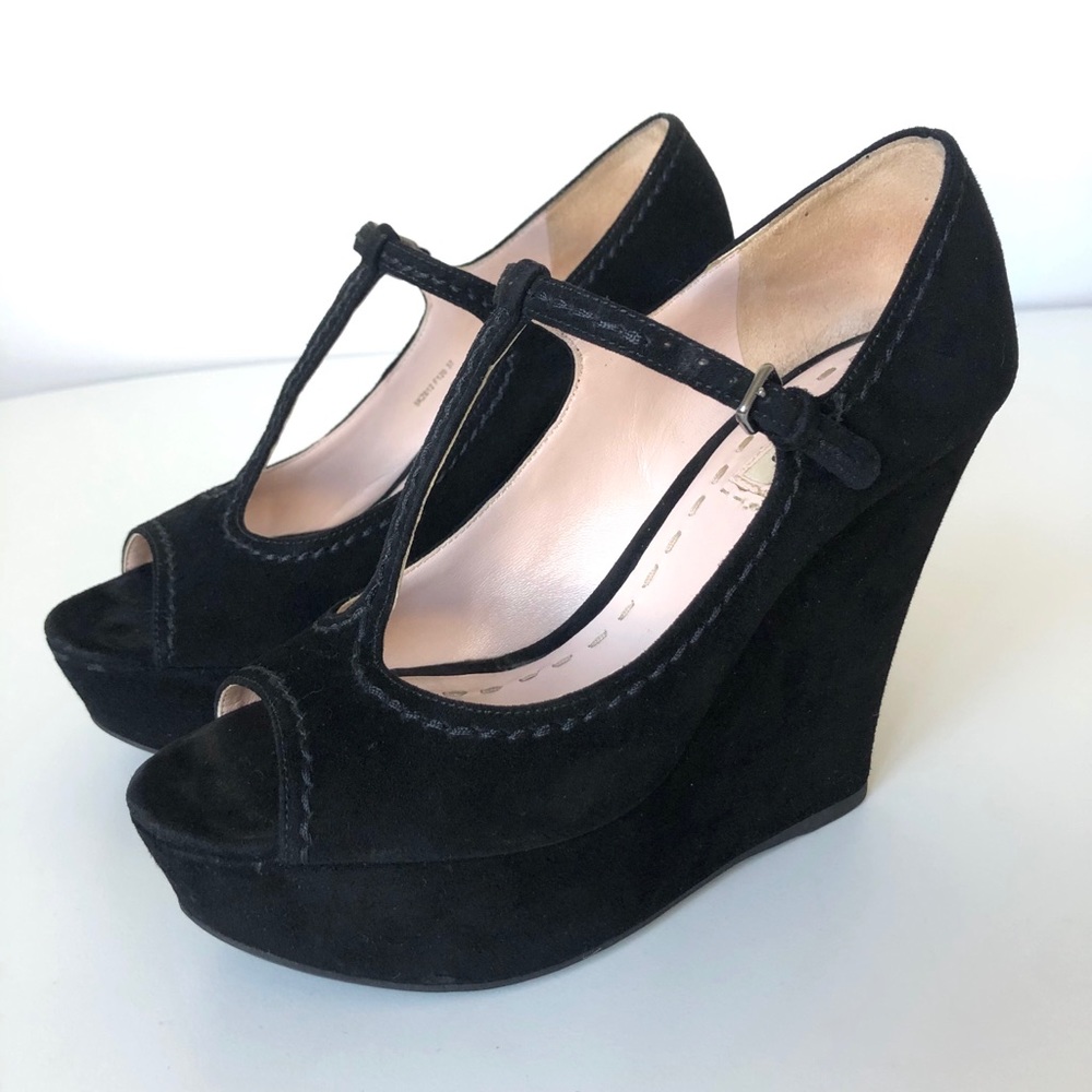 Miu Miu Platform Wedge T-Strap Olen Toe Mary Janes